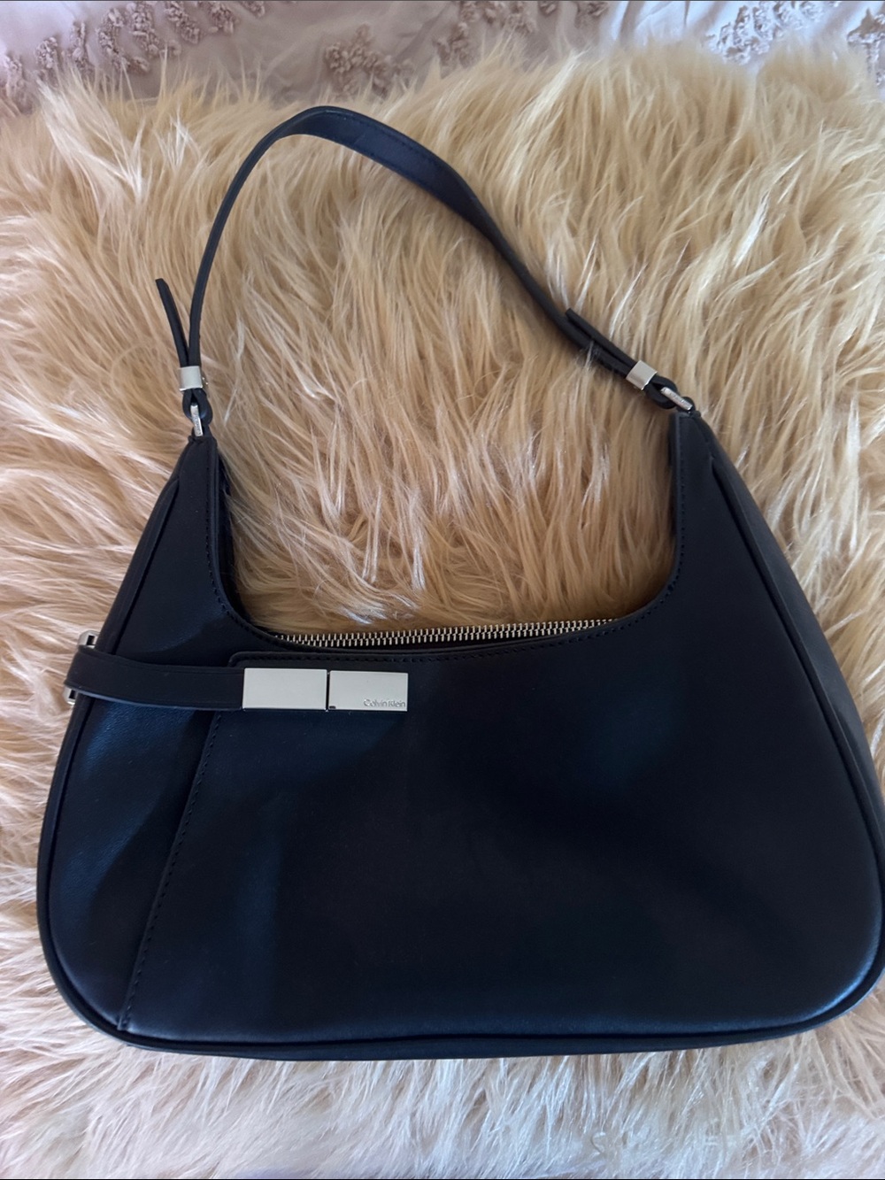 Classic Calvin Klein Black Leather Shoulder Bag